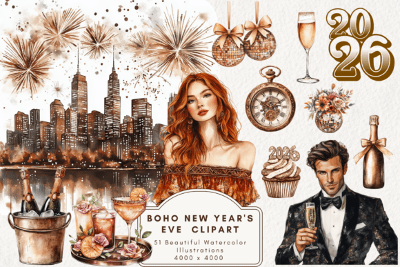 Download Boho New Year's Eve Clipart - Year Collection