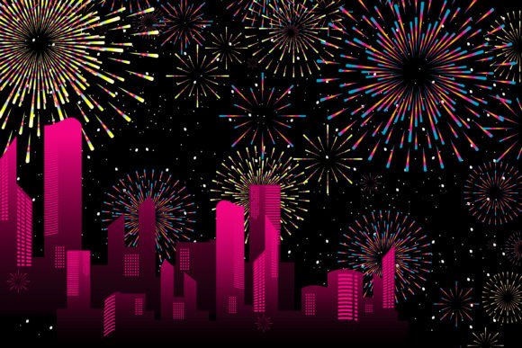 Download Fireworks on New Year's Eve in Skyline - Year Collection
